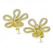 14K Yellow Gold Diamond Flower Post Earrings