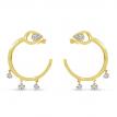 14K Yellow Gold Dashing Diamond Pear Front Hoop Three stone pierced Earrings