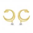 14K Yellow Gold Dashing Diamond Gold Beaded Front Hoop Single Pierced Diamond Earrings