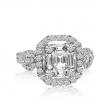 14K White Gold Baguette and Round Diamonds Fancy Cushion Ring