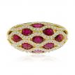 14K Yellow Gold Oval Ruby and Diamond Basket Weave Precious Fashion Ring