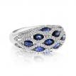 14K White Gold Oval Sapphire and Diamond Basket Weave Precious Fashion Ring