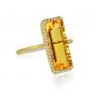 14K Yellow Gold Long Octagon Citrine and Diamond Semi Precious Ring