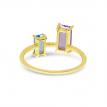14K Yellow Gold Emerald Cut Amethyst and Blue Topaz Duo with Diamond Semi Precious Ring