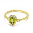 14K Yellow Gold Pear Peridot and Diamond Beaded Band Semi Precious Ring