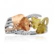 14K Tricolor Yellow, White and Rose Gold Leaf Diamond Fashion Ring