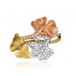 14K Tricolor Yellow, White and Rose Gold 3 Leaf Diamond Fashion Ring