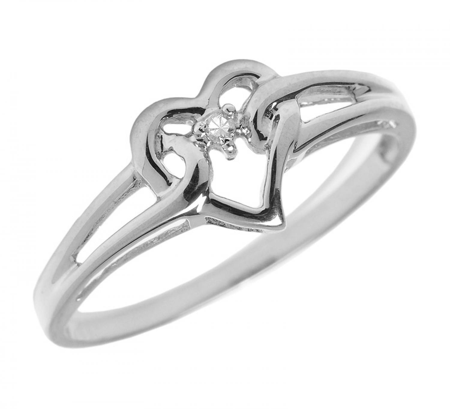 10K White Gold Diamond Heart Ring