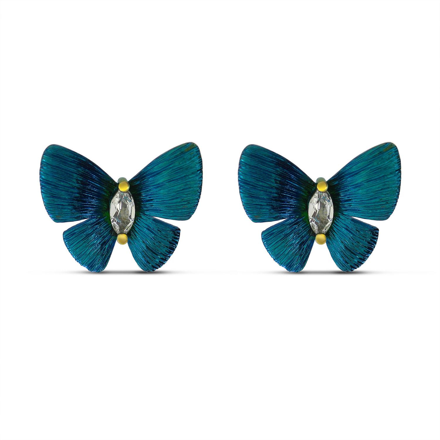 Titanium Blue Butterfly Stud Earrings with Marquise White Sapphire