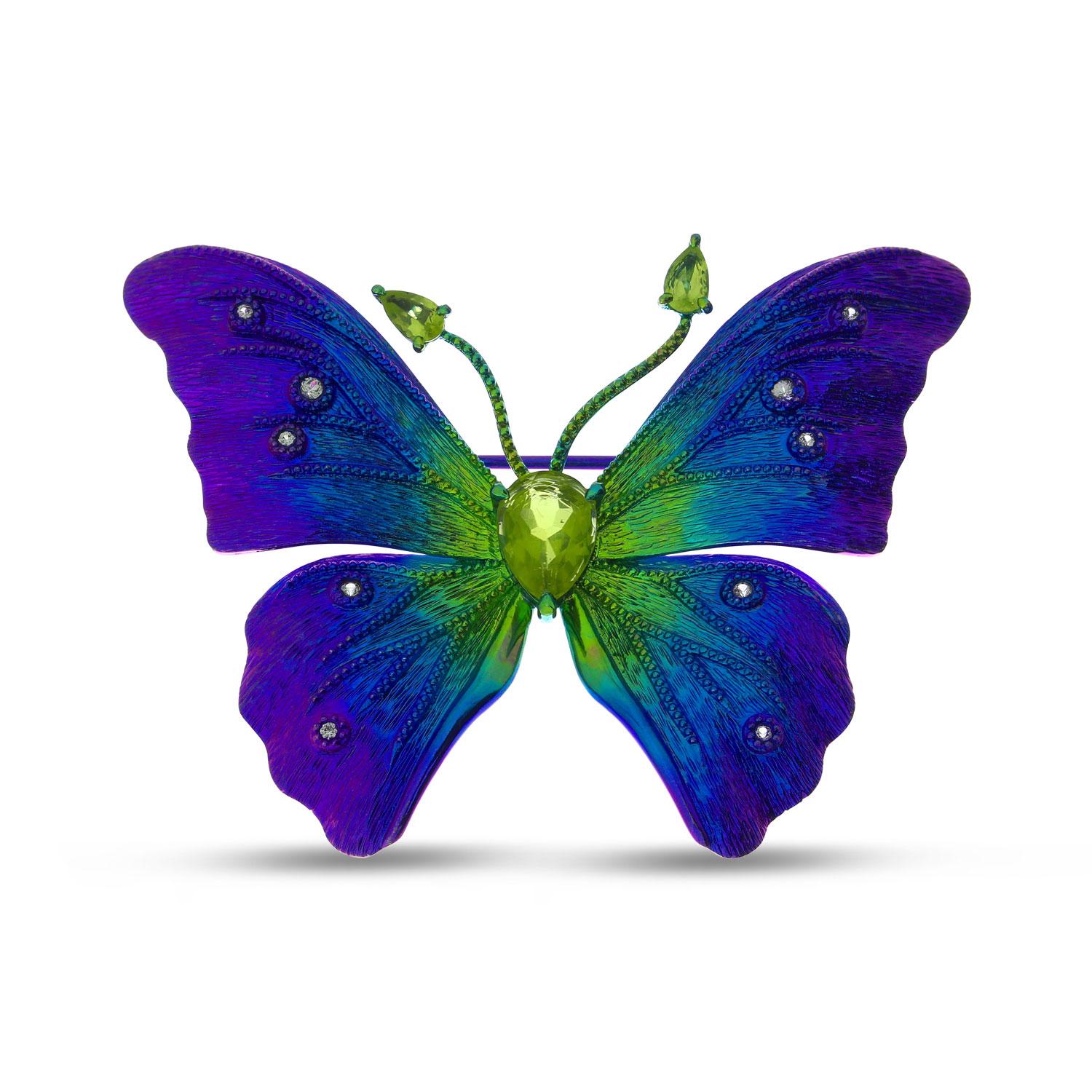 Titanium Ombre Butterfly Brooch with Olivine and White Sapphires