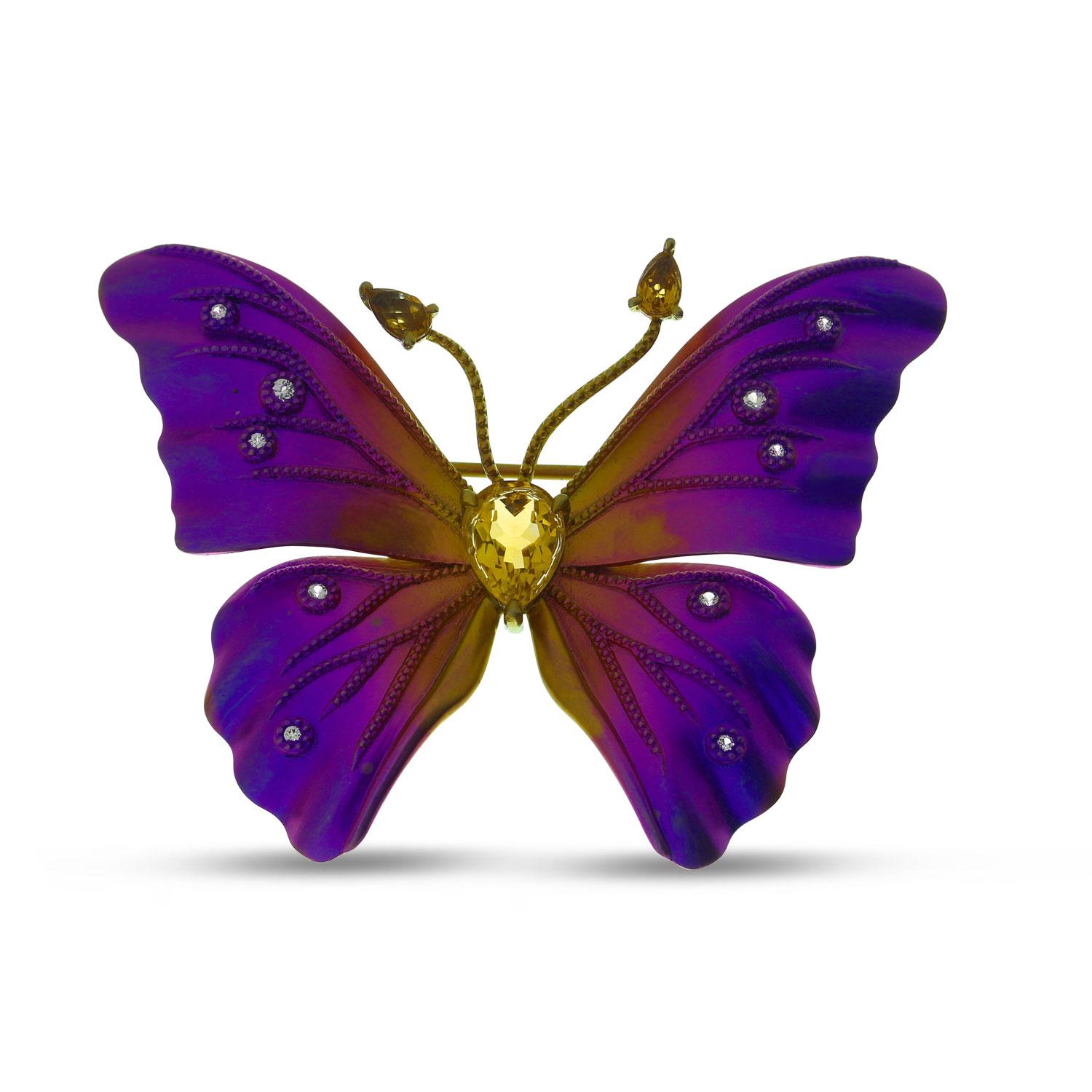 Titanium Ombre Butterfly Brooch with Citrine and White Sapphires