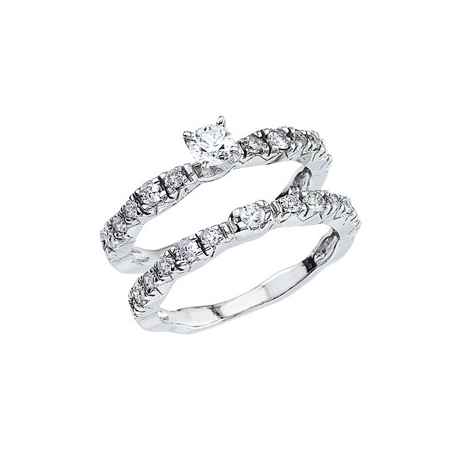 14K White Gold Qpid Bridal .85 Ct Diamond Ring Set