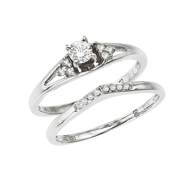 14K White Gold .32 Ct Diamond Qpid Bridal Ring Set