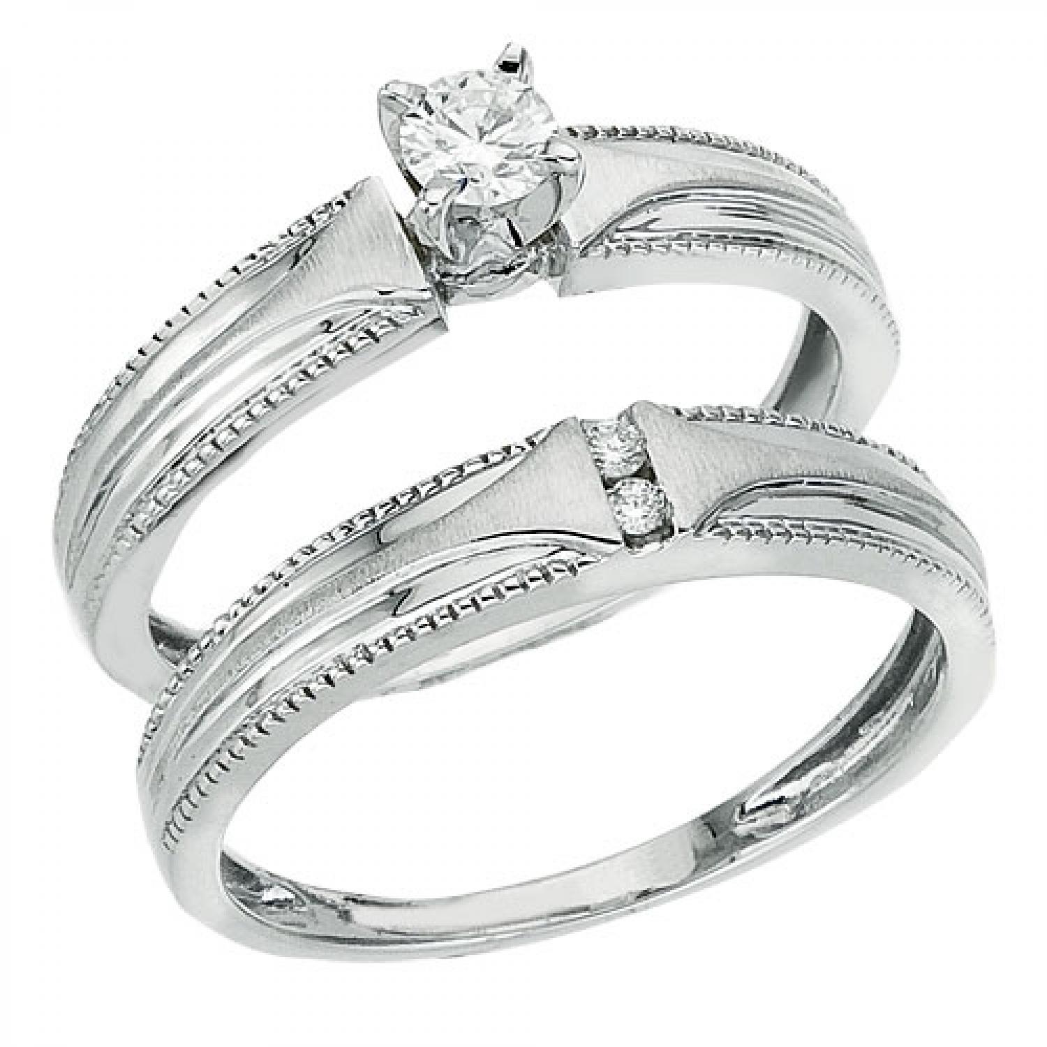 14K White Gold .23 Ct Qpid Bridal Ring Set