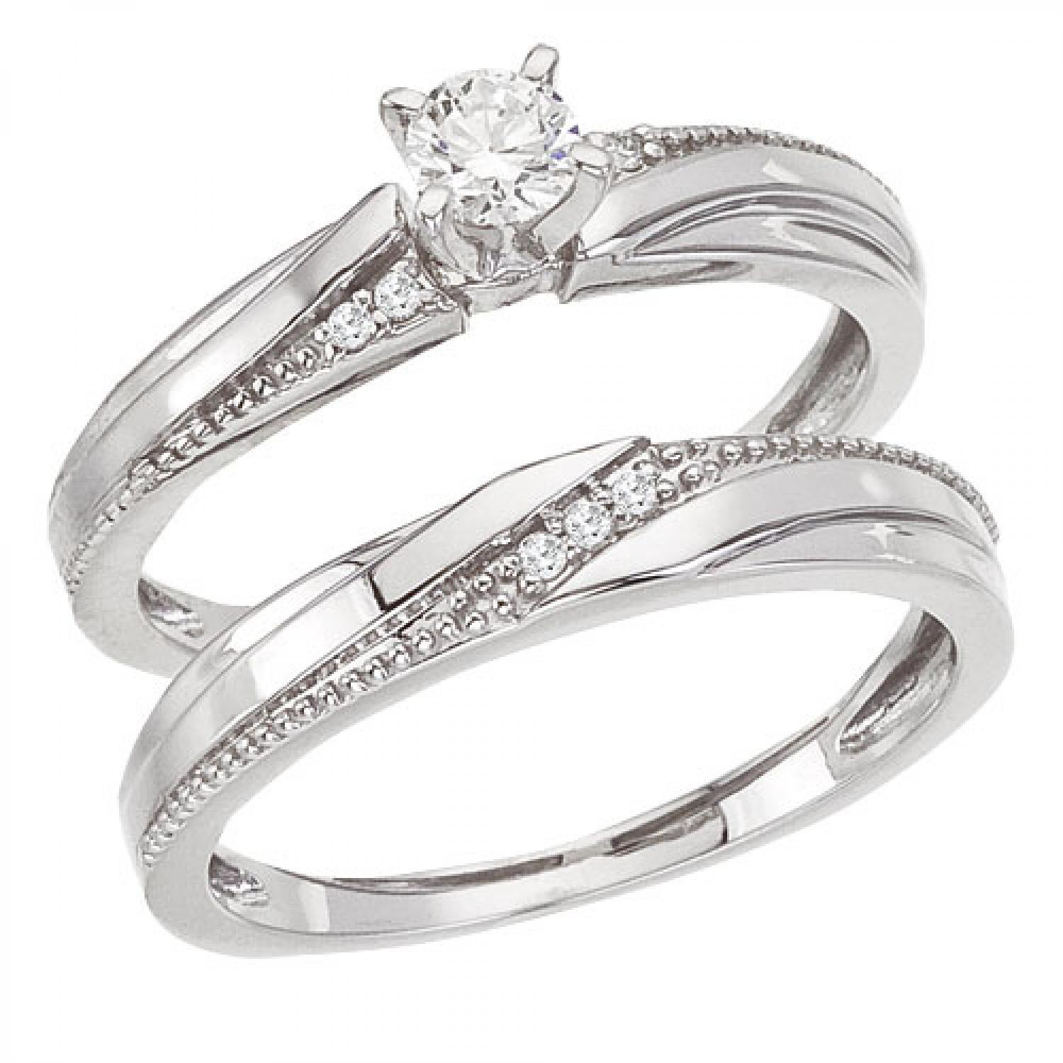 14K White Gold .22 Ct Qpid Bridal Ring Set