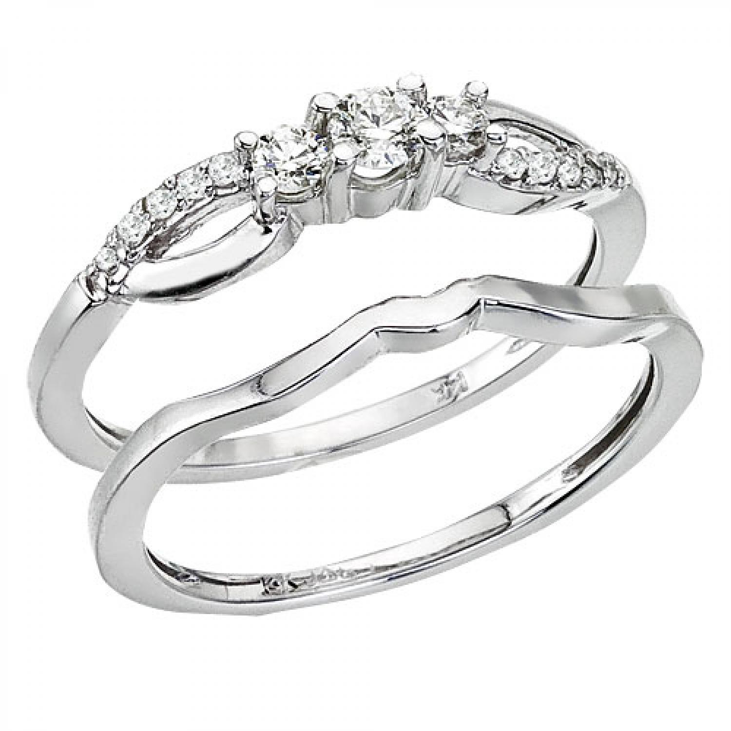 14K White Gold Qpid Bridal .25 Ct Diamond Bypass Ring Set