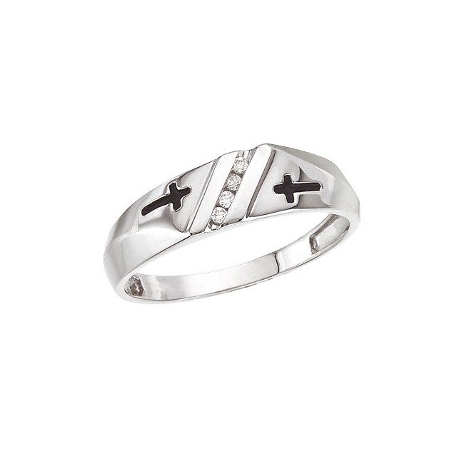 14K White Gold Qpid Gents Matching Bridal Cross Ring Band