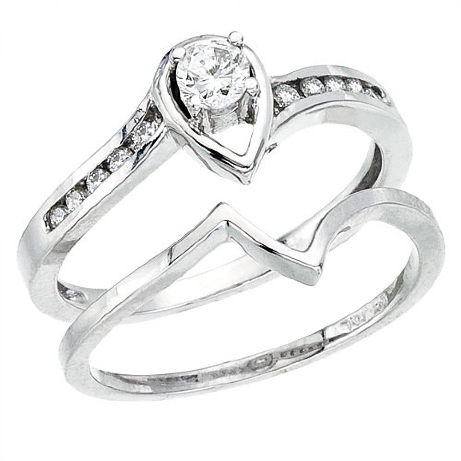 14K White Gold .25 Ct Qpid Bridal Pear Shape Ring Set
