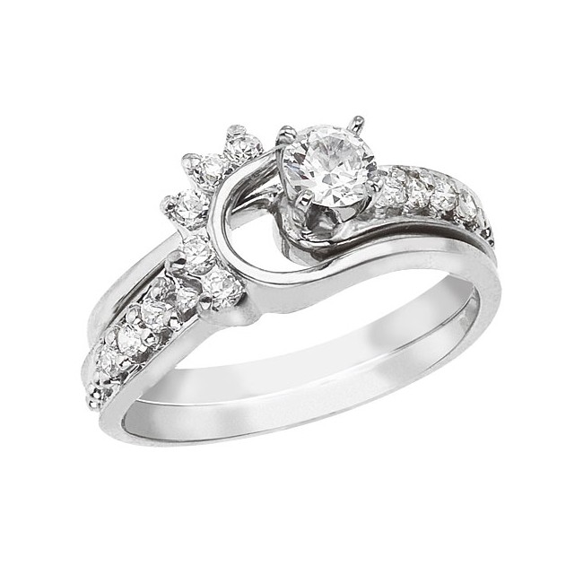14K White Gold Qpid Bridal .43 Diamond Wrap Ring Set
