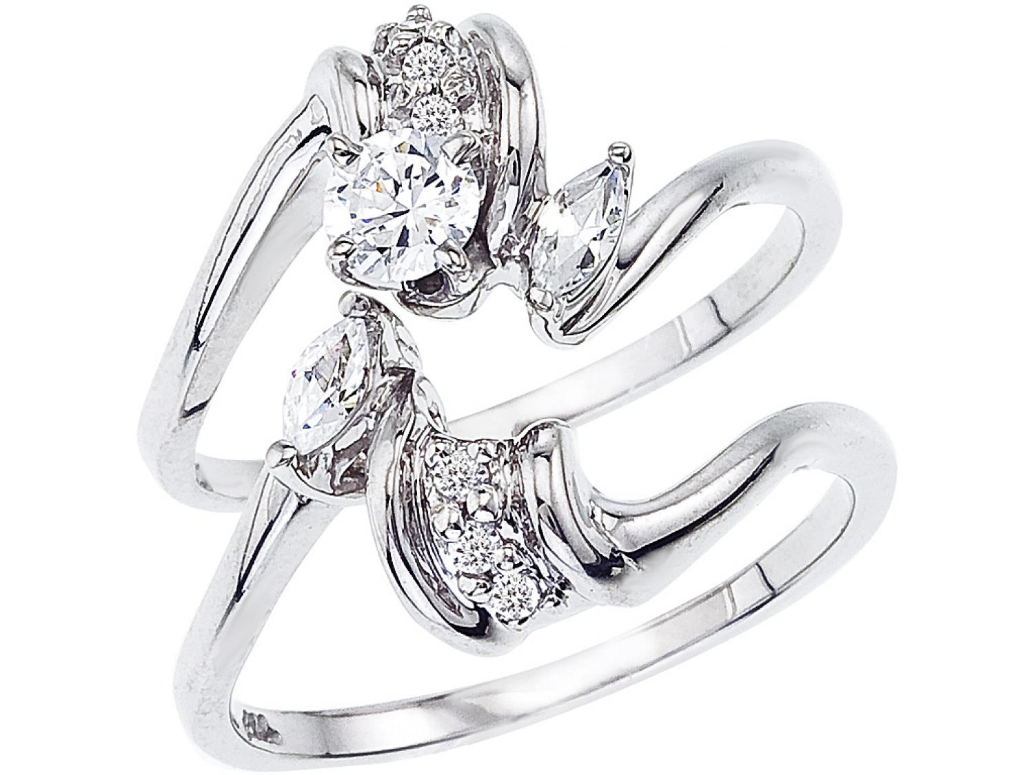 14K White Gold Qpid Bridal .46 Ct Diamond Ring Set