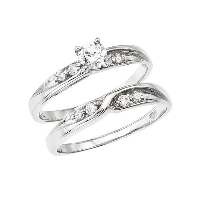 14K White Gold Qpid Bridal .32 Ct Diamond Ring Set