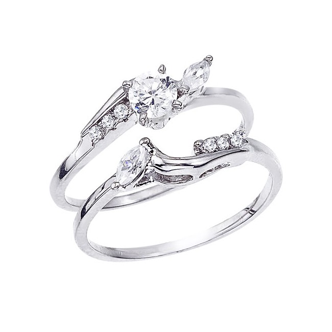 14K White Gold Qpid .44 Ct Diamond Bridal Ring Set
