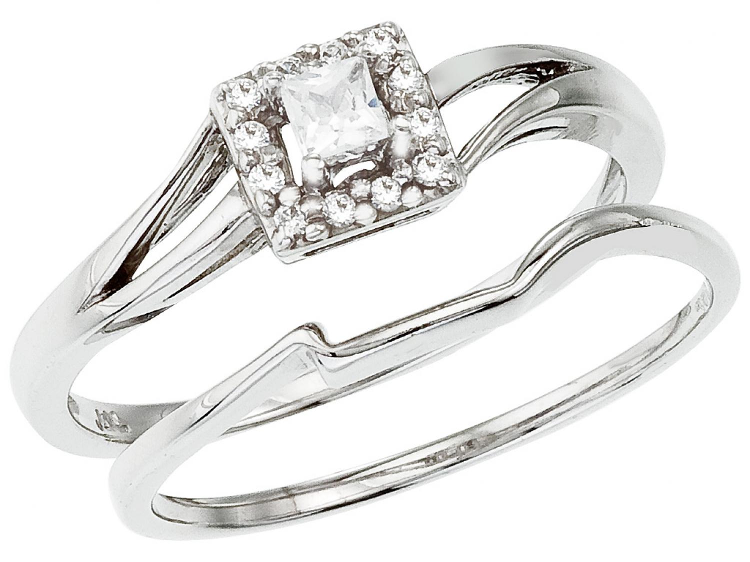 14K White Gold Qpid .19 Ct Princess Diamond Bridal Ring Set