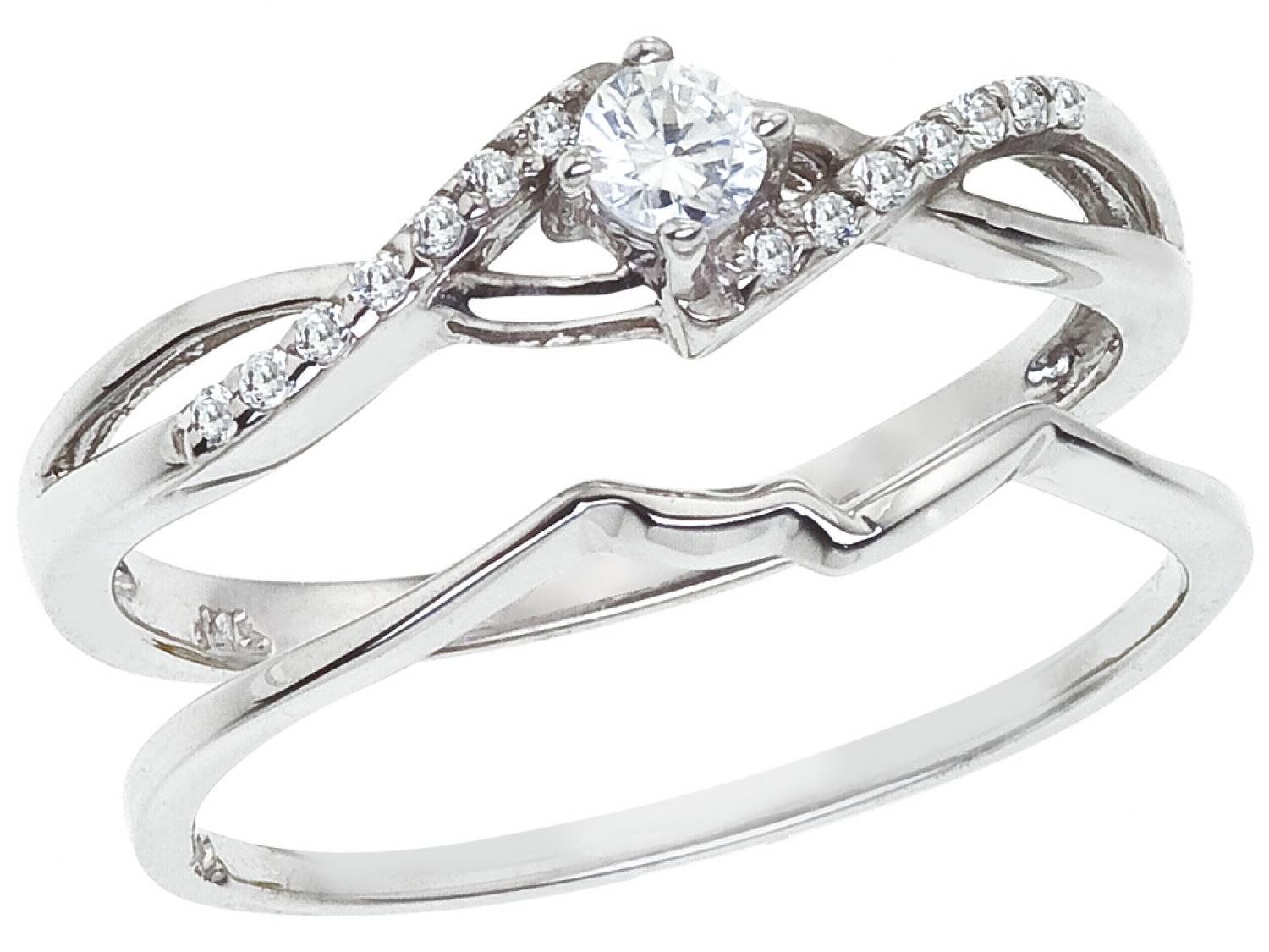 14K White Gold Qpid .15 Ct Diamond Bridal Ring Set