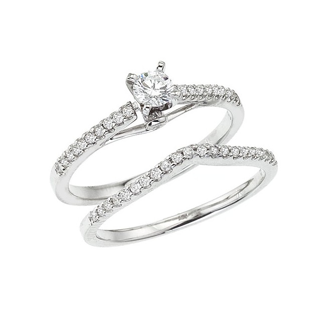 14K White Gold Qpid .50 Ct Diamond Bridal Ring Set