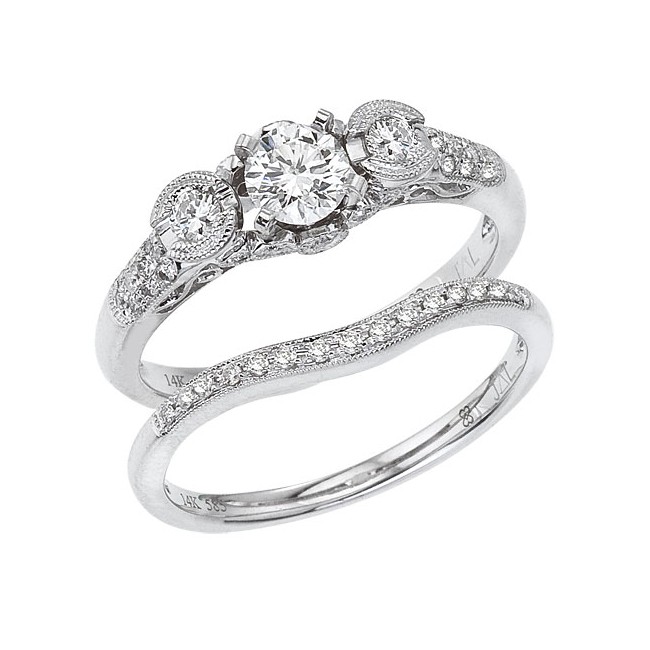 14K White Gold Qpid .66 Ct Diamond Bridal Crown Ring Set