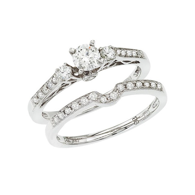 14K White Gold Qpid .70 Ct Diamond Bridal Ring Set