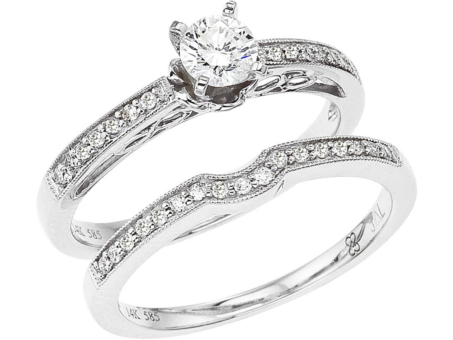 14K White Gold Qpid .50 Ct Diamond Buttercup Bridal Ring Set
