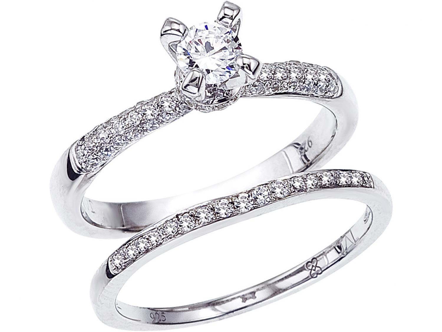 14K White Gold Qpid .53 Ct Diamond Stand Up Bridal Ring Set