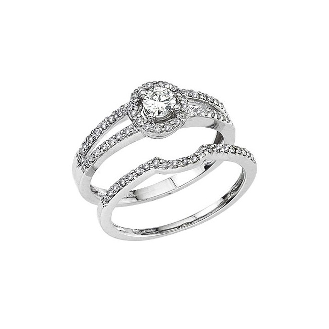 14K White Gold Qpid Bridal .58 Ct Diamond Ring Set