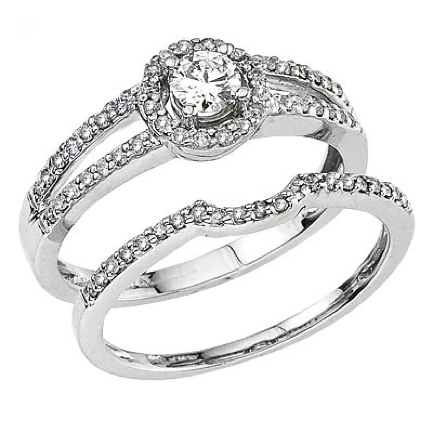 14K White Gold Qpid Bridal .58 Ct Diamond Ring Set