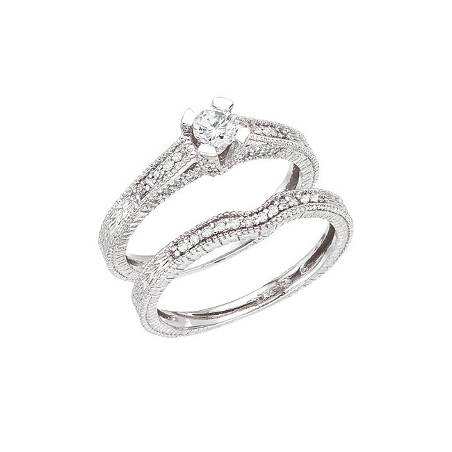 14K White Gold Qpid Bridal .50 Ct Diamond Ring Set