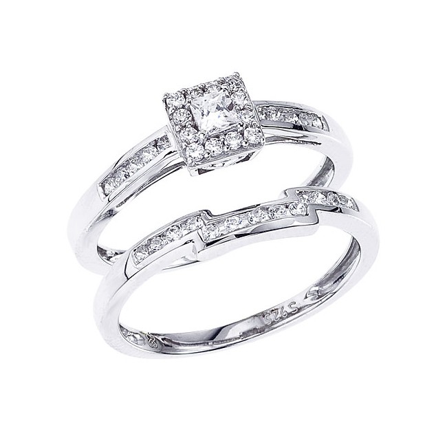 14K White Gold Qpid .45 Ct Princess Diamond Bridal Ring Set