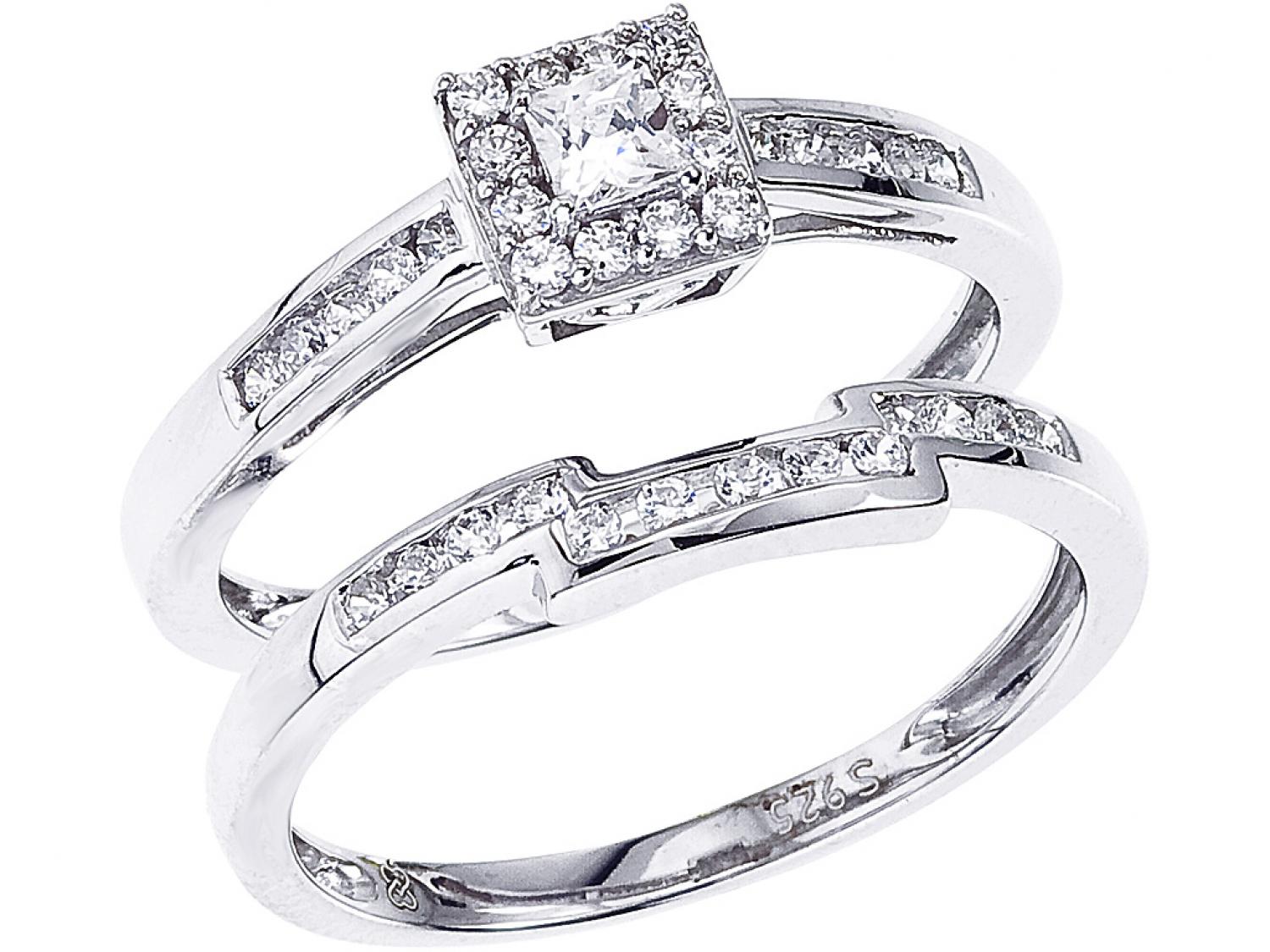 14K White Gold Qpid .45 Ct Princess Diamond Bridal Ring Set