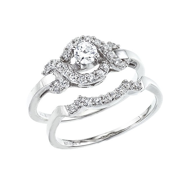 14K White Gold Qpid .50 Ct Diamond Bridal Flowing Ring Set