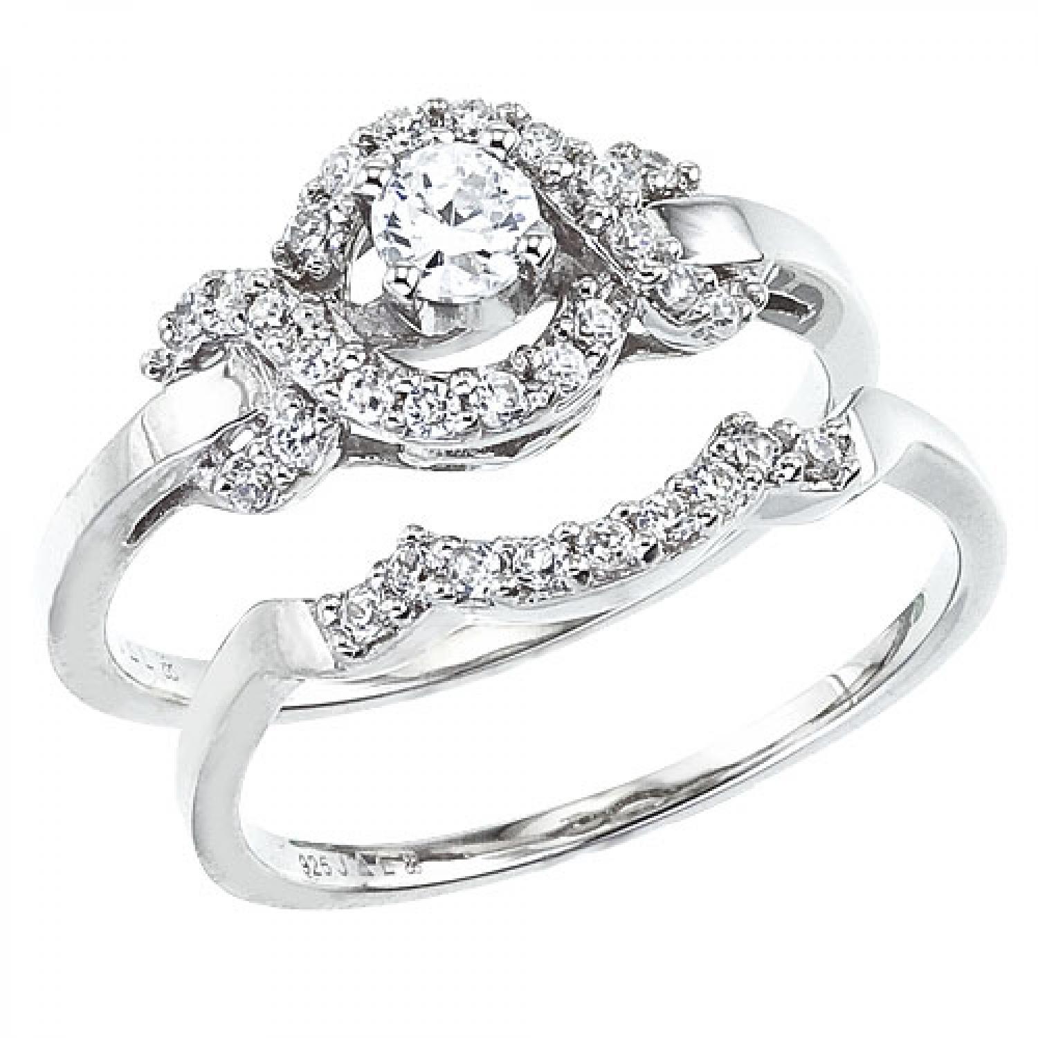 14K White Gold Qpid .50 Ct Diamond Bridal Flowing Ring Set