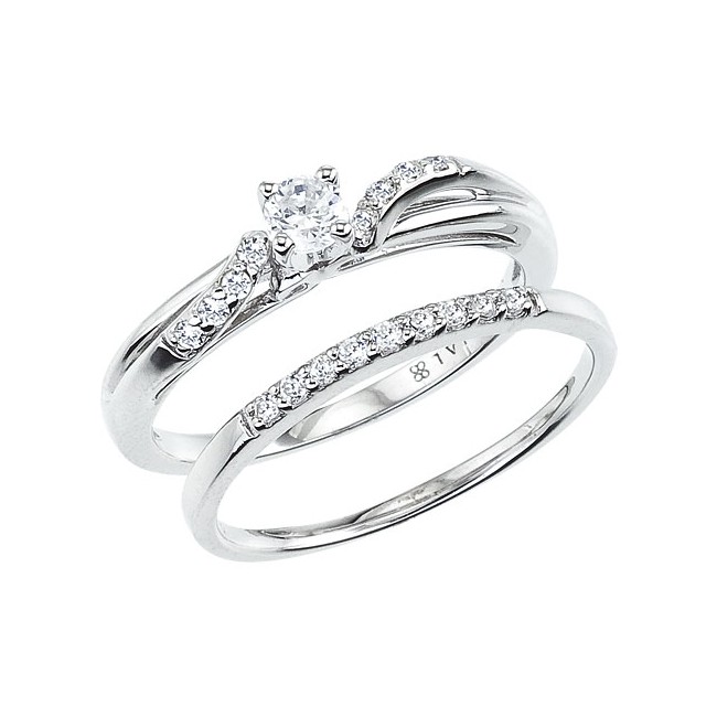 14K White Gold Qpid .32 Ct Diamond Bridal Bypass Ring Set