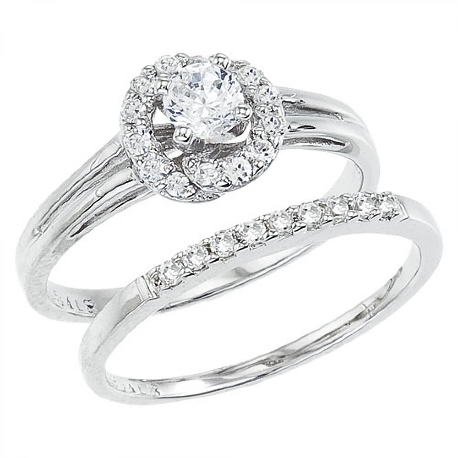 14K White Gold Qpid .50 Ct Diamond Halo Bridal Ring Set