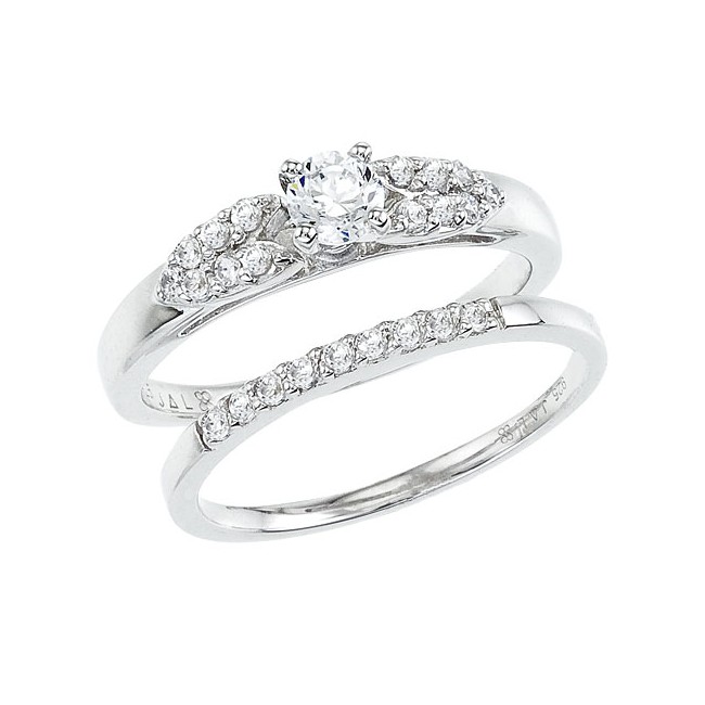 14K White Gold Qpid .50 Ct Diamond Double Crown Bridal Ring Set