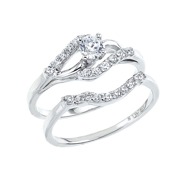 14K White Gold Qpid .50 Ct Diamond Bypass Bridal Ring Set