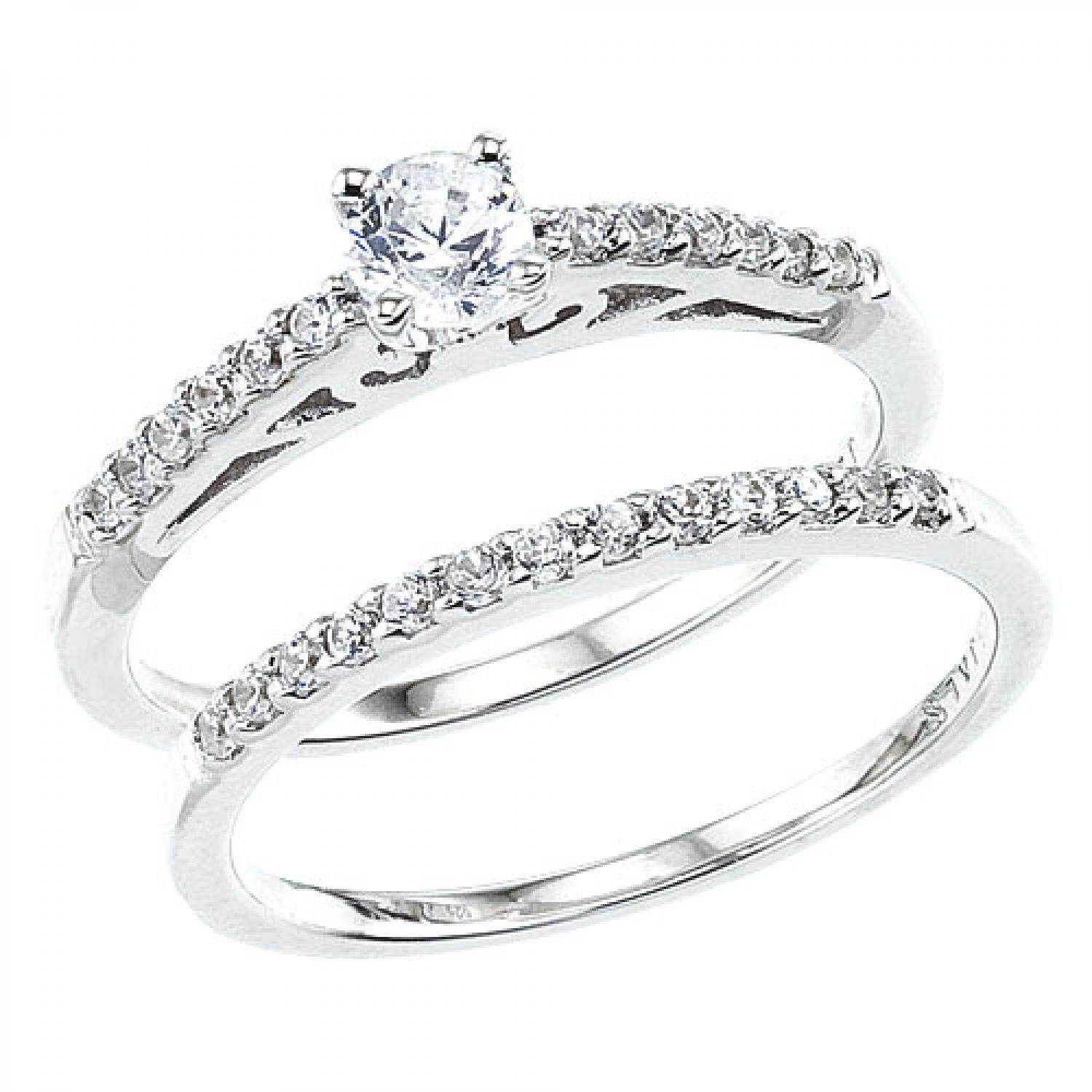 14K White Gold Qpid .50 Ct Diamond Bridal Ring Set
