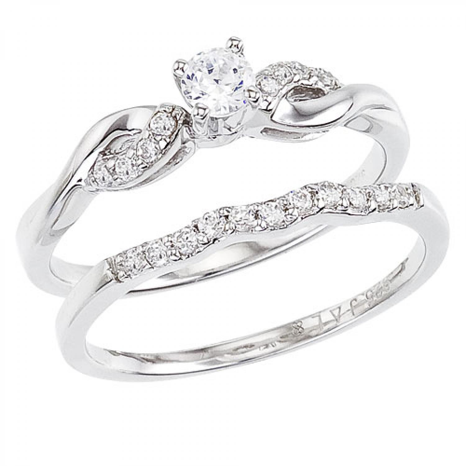 14K White Gold Qpid .34 Ct Diamond Figure 8 Bridal Ring Set