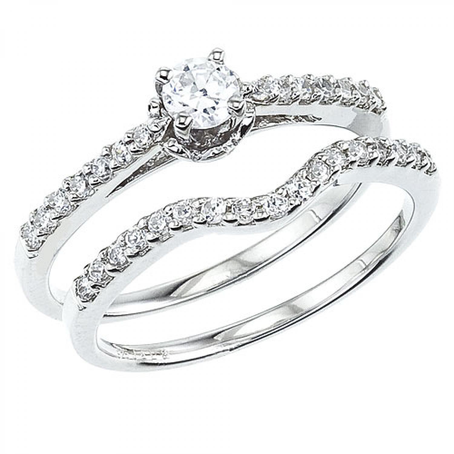 14K White Gold Qpid .71 Ct Diamond Tulip Bridal Ring Set