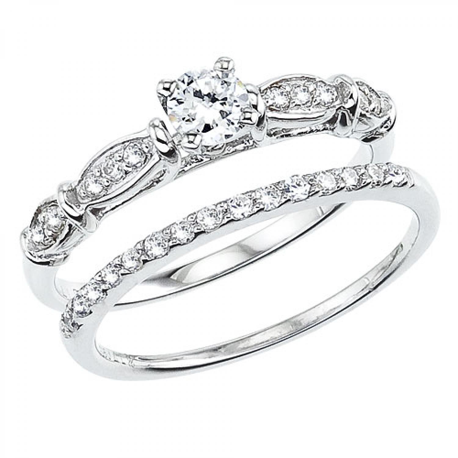 14K White Gold Qpid .50 Ct Diamond Fashion Bridal Ring Set