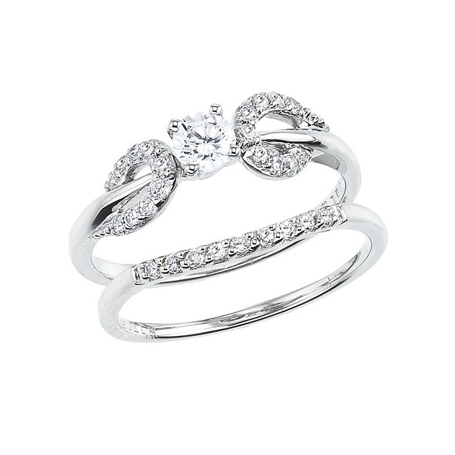 14K White Gold Qpid .50 Ct Diamond Circle Bridal Ring Set