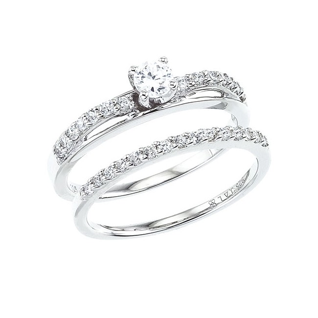 14K White Gold Qpid .50 Ct Diamond Double Shoulder Bridal Ring Set